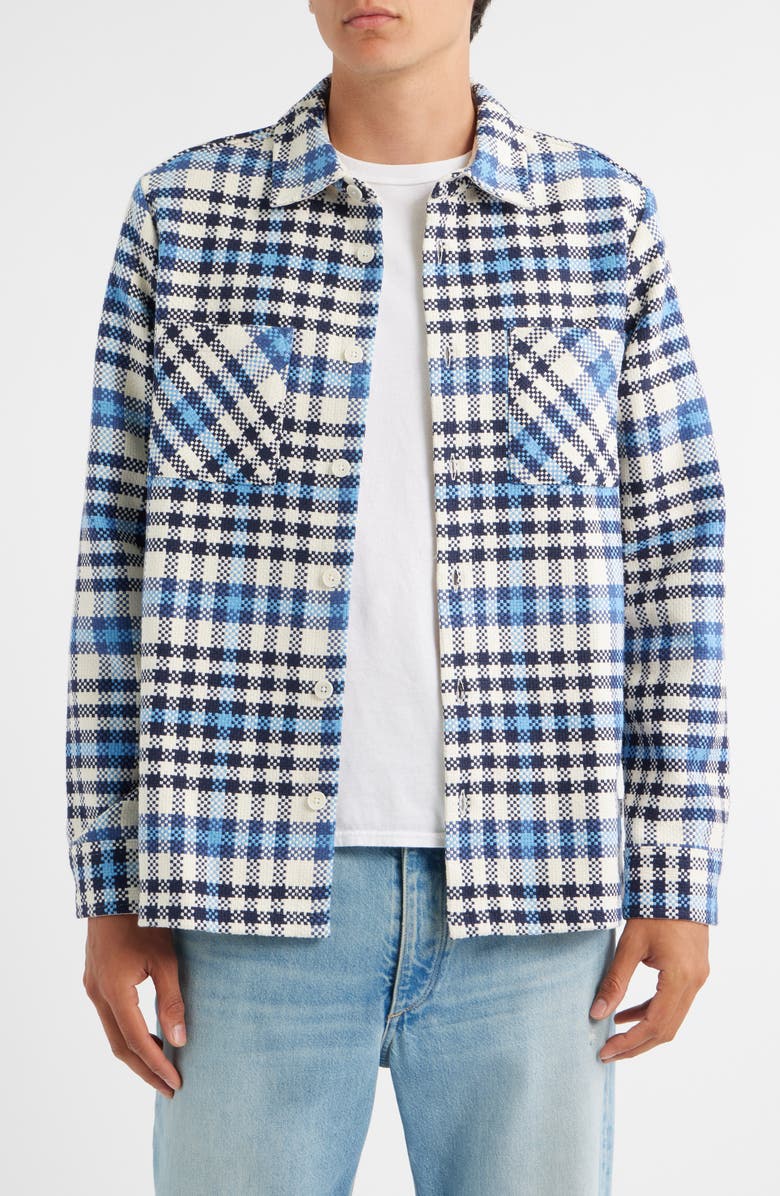Wax London Whiting Strand Check Overshirt, Main, color, Ecru / Blue