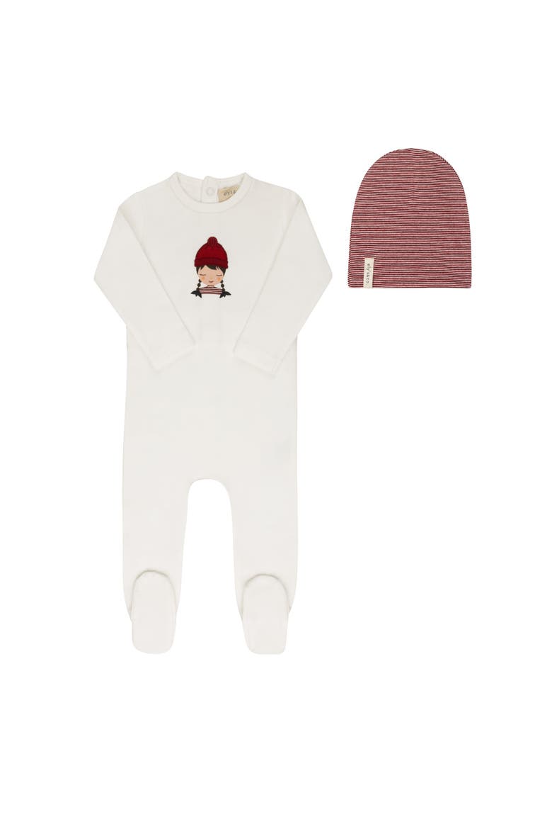 French Terry Autumn Kids Collection - Footie + Beanie, Main, color, Ivory/Pink