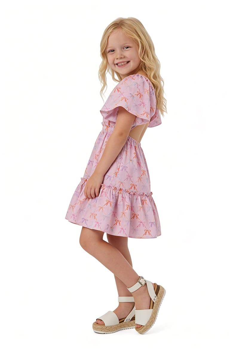 Kids' Flutter Sleeve Dress, Alternate, color, PINK BOWS