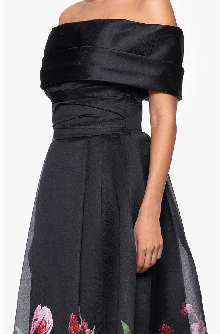 Placed Floral Off the Shoulder Gown, Alternate, color, BLACK/RED