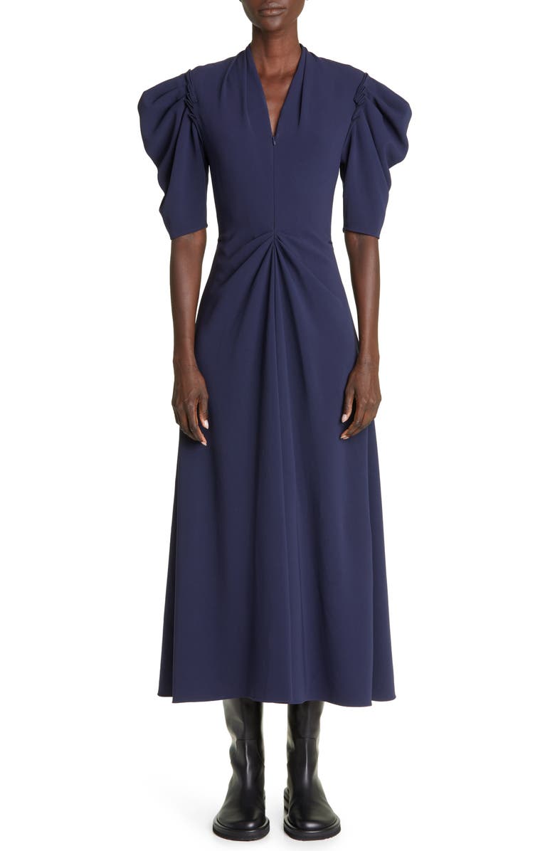 Proenza Schouler Deep V-Neck Crepe Midi Dress, Main, color, 