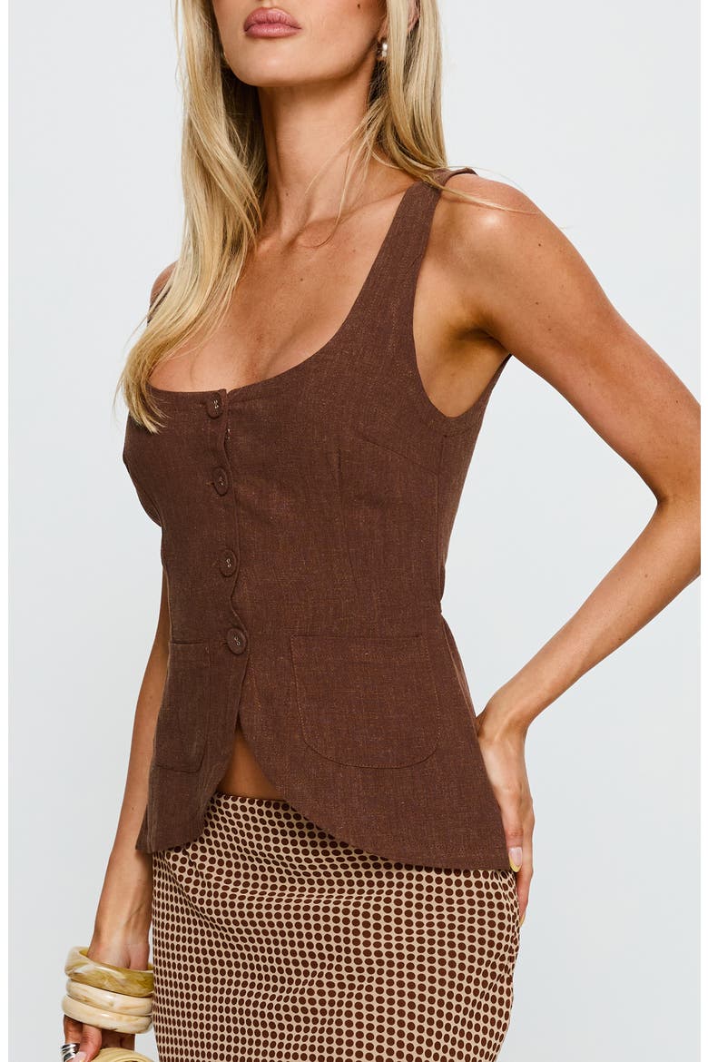 Spirito Square Neck Linen Blend Cutaway Vest, Alternate, color, BROWN
