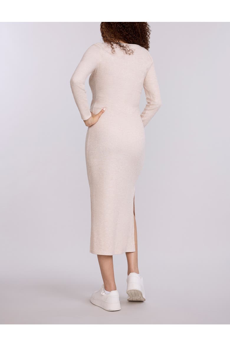 Square Neck Rib Knit Long Sleeve Bodycon Maxi Dress, Alternate, color, Oatmeal