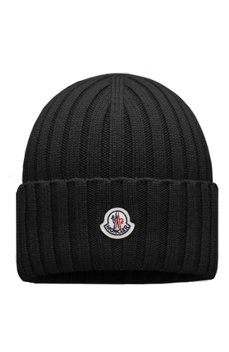 Moncler Logo Patch Rib Wool Beanie, Alternate, color,