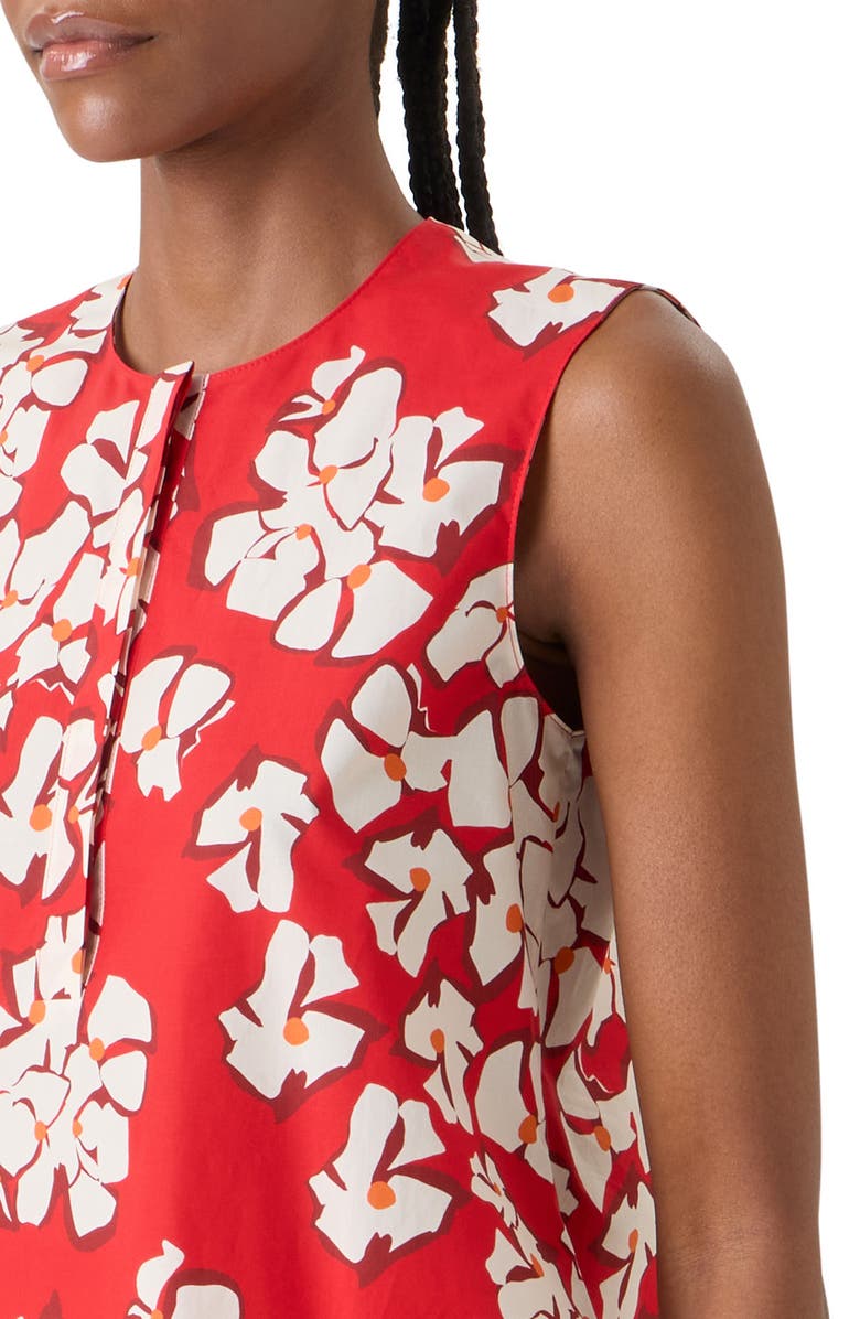 Akris punto Papercut Floral Sleeveless Cotton Shirt, Alternate, color, Red-Cream