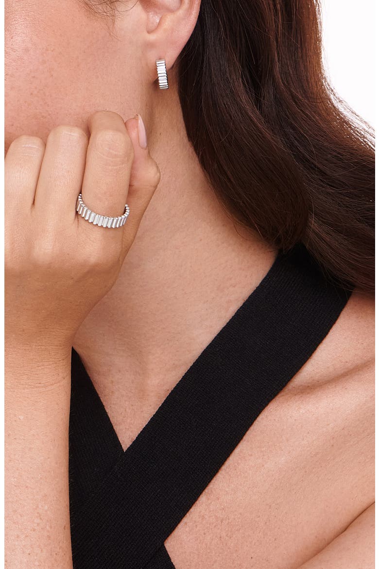 Rib Hoop Earrings, Alternate, color, SILVER