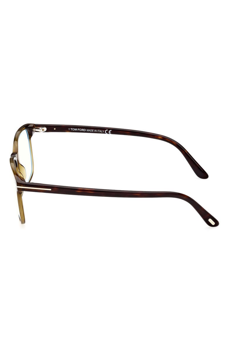 TOM FORD 53mm Rectangular Blue Light Blocking Glasses, Alternate, color, Shiny Dark Green