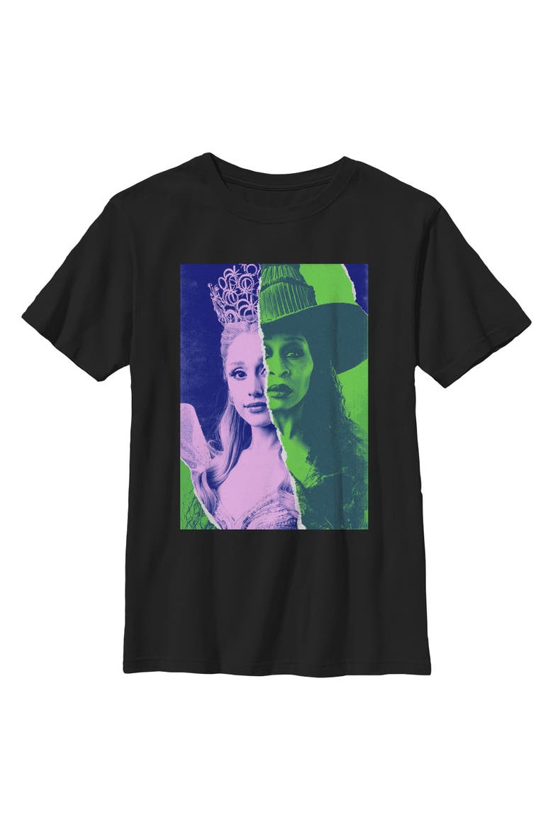 Boys' Glinda and Elphaba Tonal Poster Short Sleeve Graphic T-Shirt, Main, color, Black
