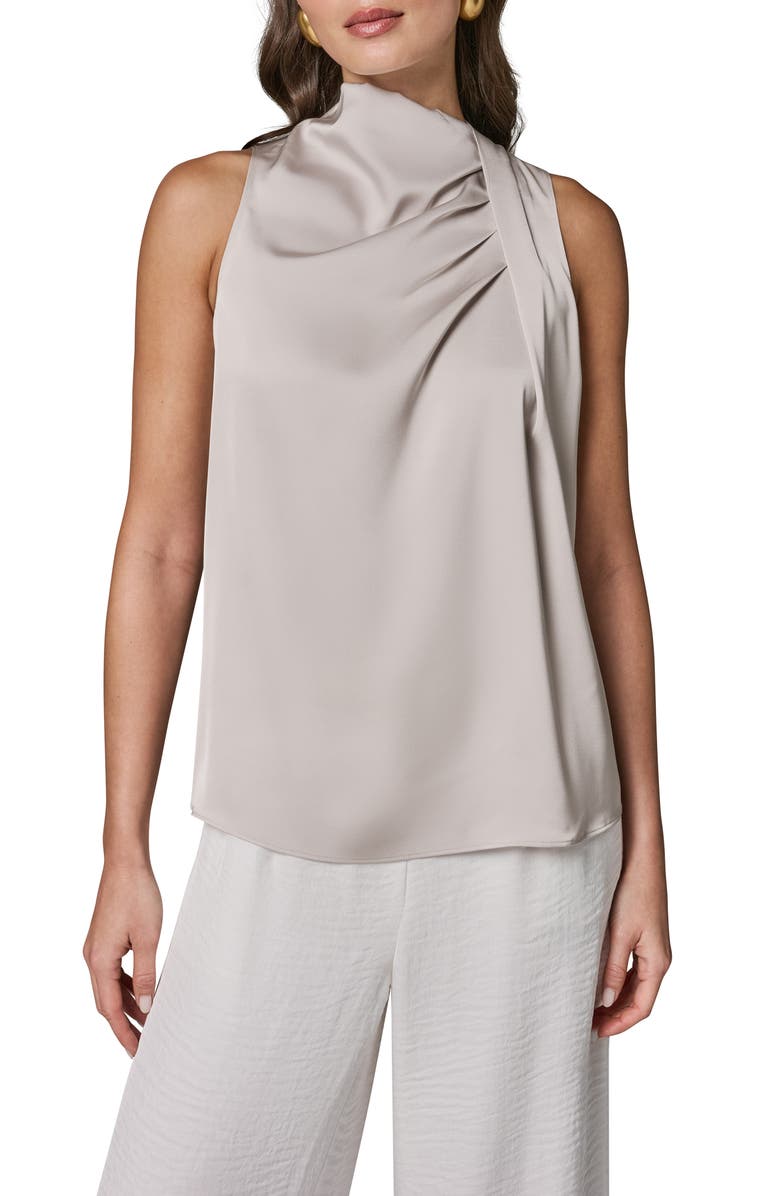 Donna Karan New York Twist Drape Shoulder Matte Satin Tank, Main, color, 