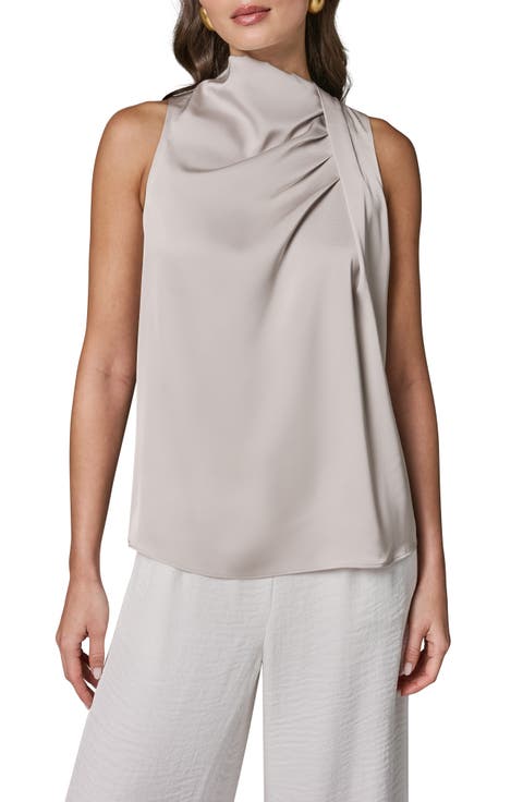 Twist Drape Shoulder Matte Satin Tank