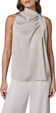 Donna Karan New York Twist Drape Shoulder Matte Satin Tank