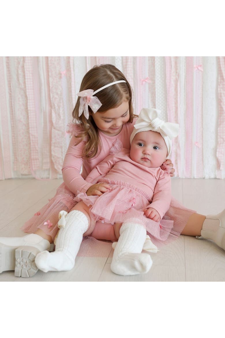 Satin Bow Long Sleeve Tutu Bodysuit (baby), Alternate, color, Pink