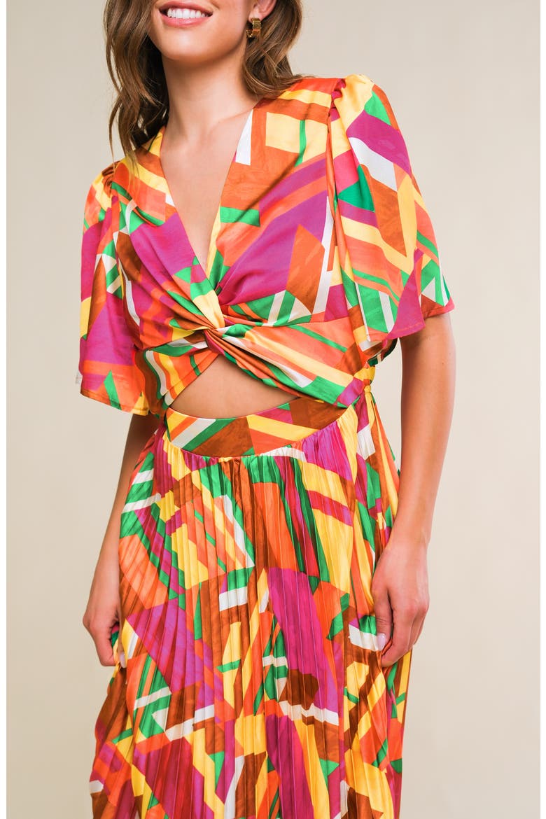 Print Midi Dress, Alternate, color, BROWN/ FUCHSIA/ GREEN