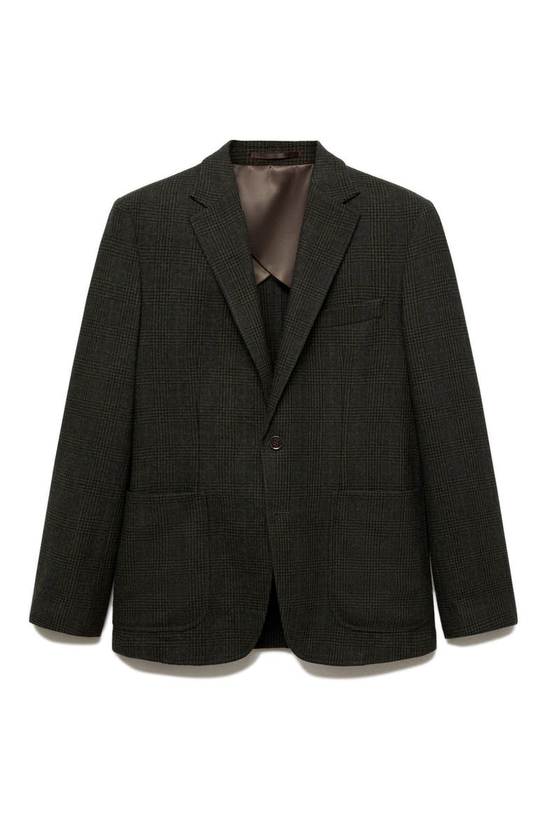 Slim Fit Plaid Wool Blend Blazer, Main, color, KHAKI GREEN
