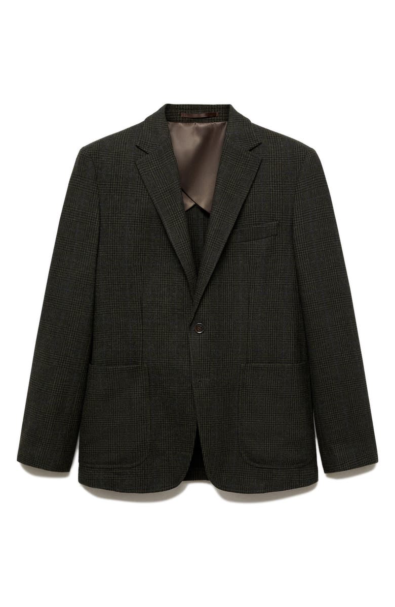 MANGO Slim Fit Plaid Wool Blend Blazer, Main, color, Khaki Green