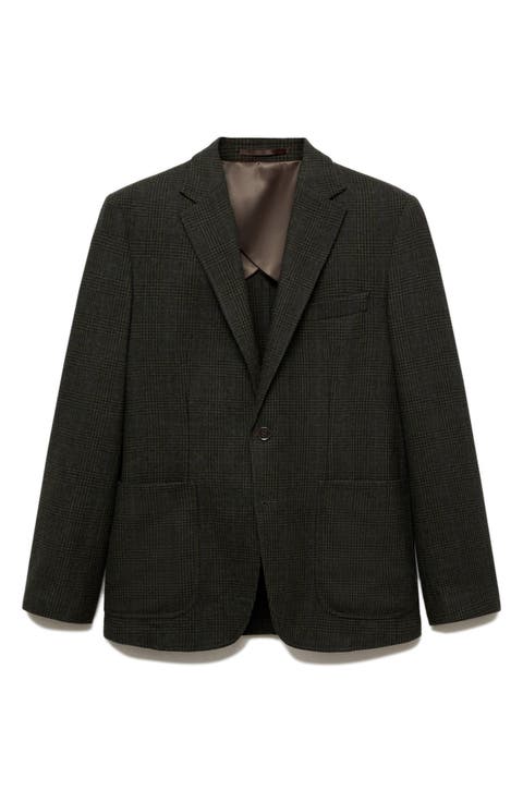 Slim Fit Plaid Wool Blend Blazer