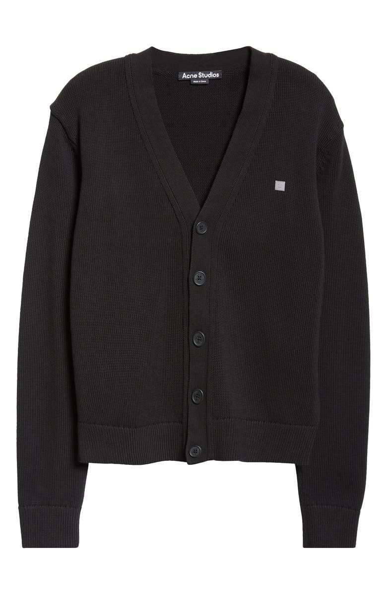 Acne Studios Keven Face Patch Cotton V-Neck Cardigan, Alternate, color, Black