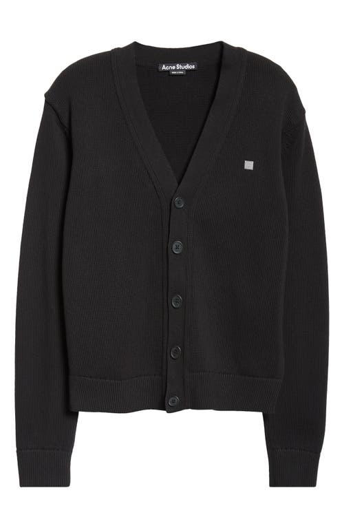 Acne Studios Keven Face Patch Cotton V-neck Cardigan In Black