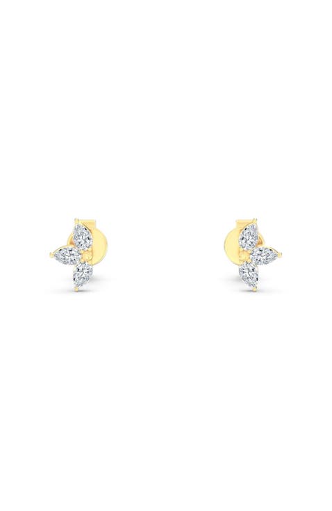 Petite Pear Fan Lab Diamond Studs in 14K Gold