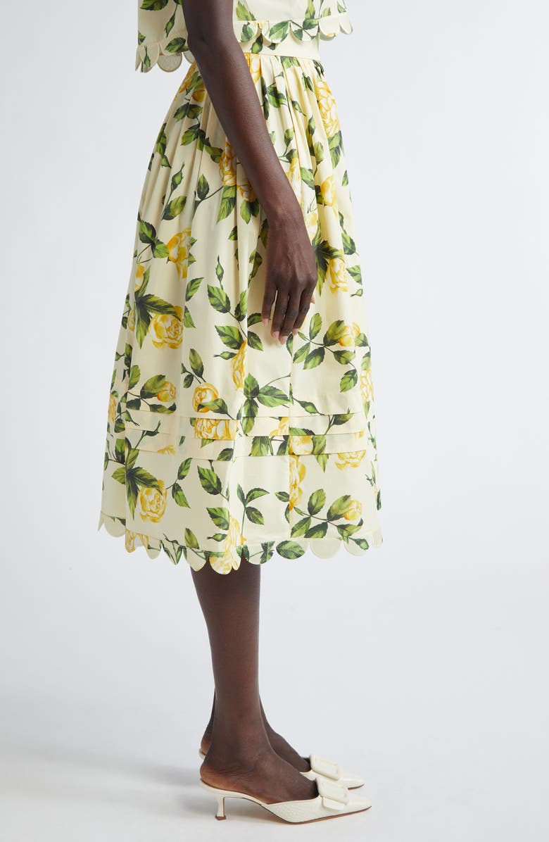 Oscar de la Renta English Rose Scalloped Midi Skirt, Alternate, color, 