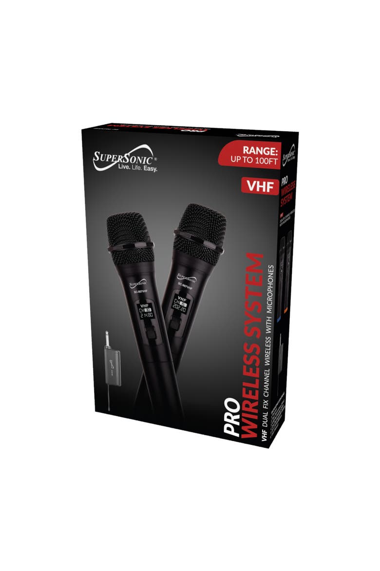 VHF Dual Fix Channel Wireless with Microphones, Alternate, color, Black