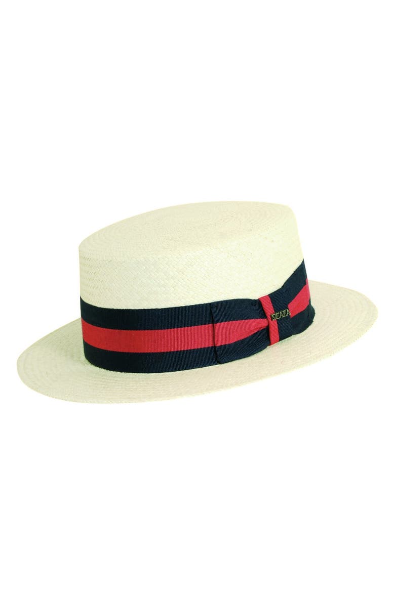 Scala Panama Straw Boater Hat, Main, color, 