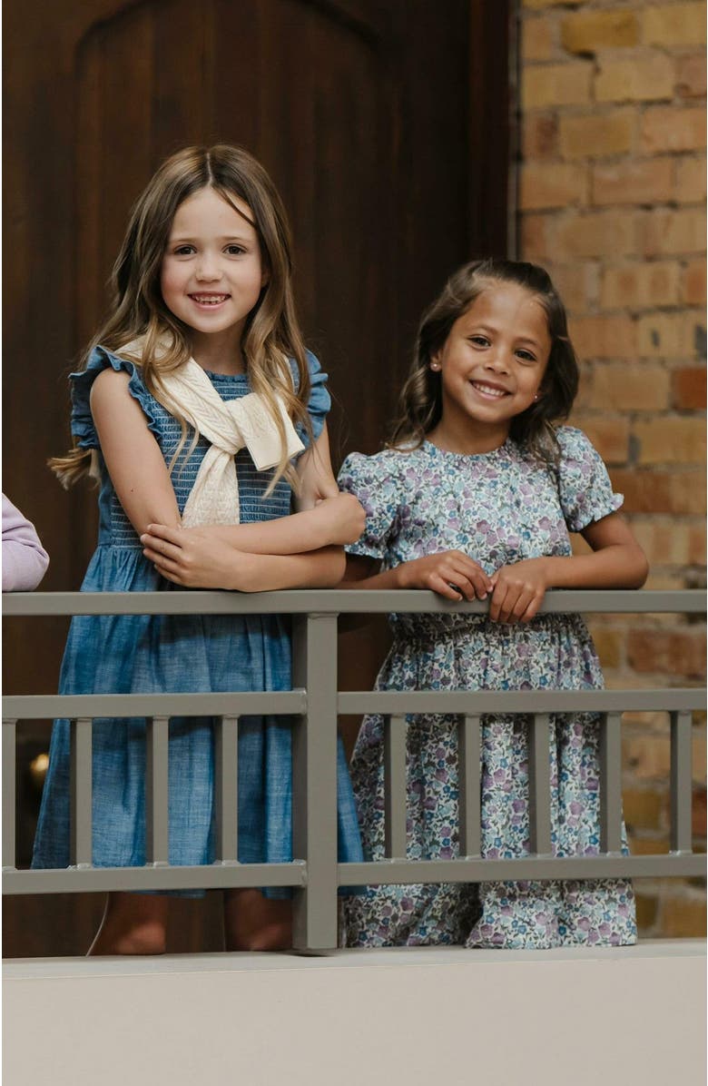 Hope & Henry Girls' Organic Flutter Smocked Chambray Dress, Toddler, Alternate, color,