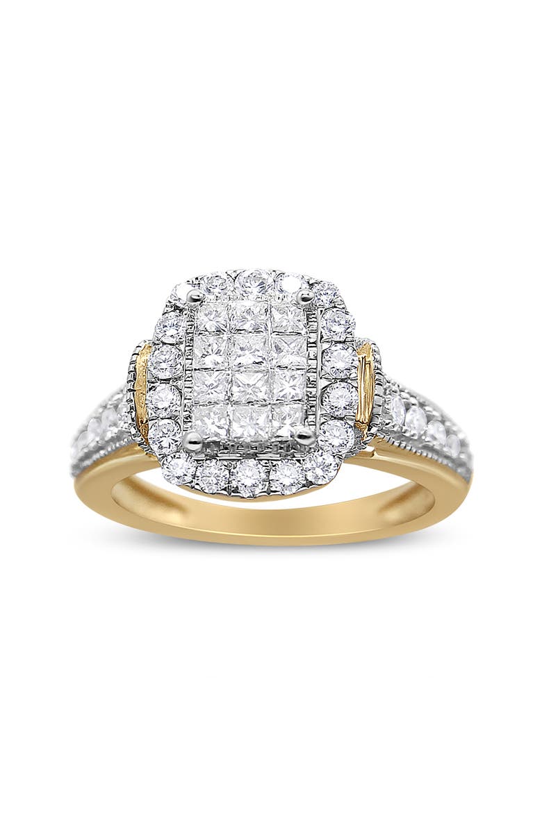 14K Yellow and White Gold 1.00 Cttw Diamond Cluster Ring, Alternate, color, Yellow