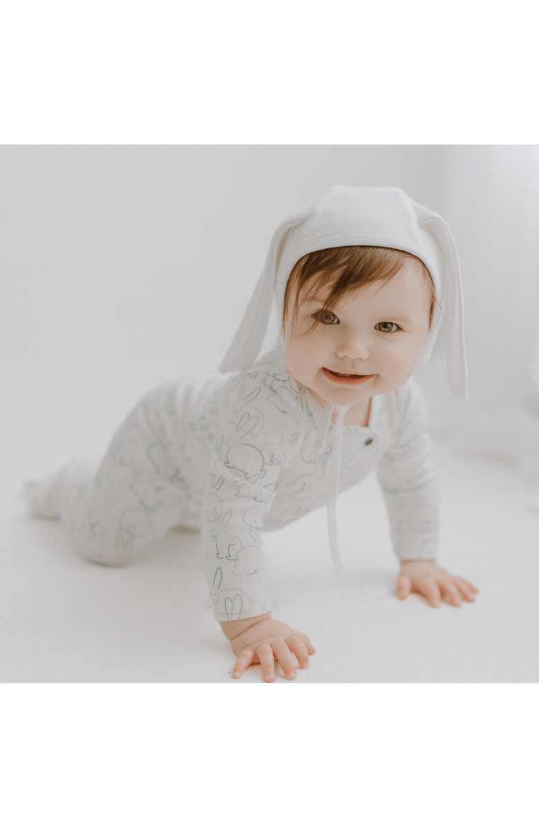 Finn + Emma Organic Zip- up Footie | Bunnies, Alternate, color, Off White