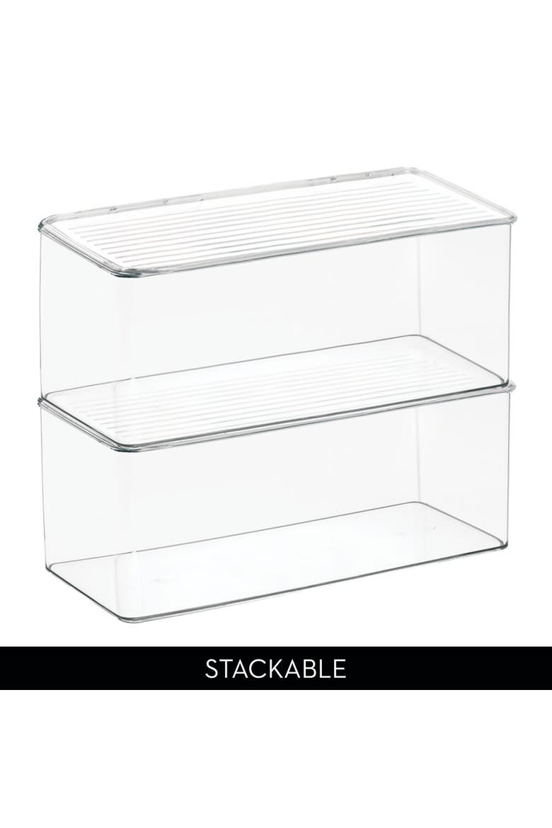 Stackable Hinged-Lid Storage Box - Set of 3 - Clear, Alternate, color, Clear/White
