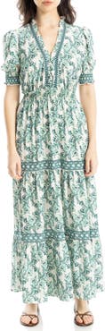 MAX STUDIO Floral Short Sleeve Tiered Maxi Dress
