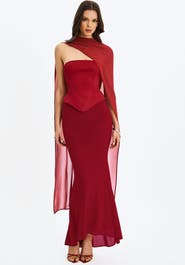 Miss Circle Giselle Peplum Mermaid Gown with Chiffon Scarf