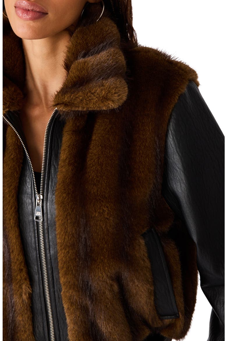 Ryland Faux Fur & Faux Leather Jacket, Alternate, color, FUR PRINT