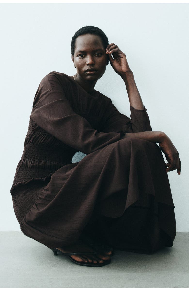 H&M Smocked Dress, Alternate, color, Dark Brown