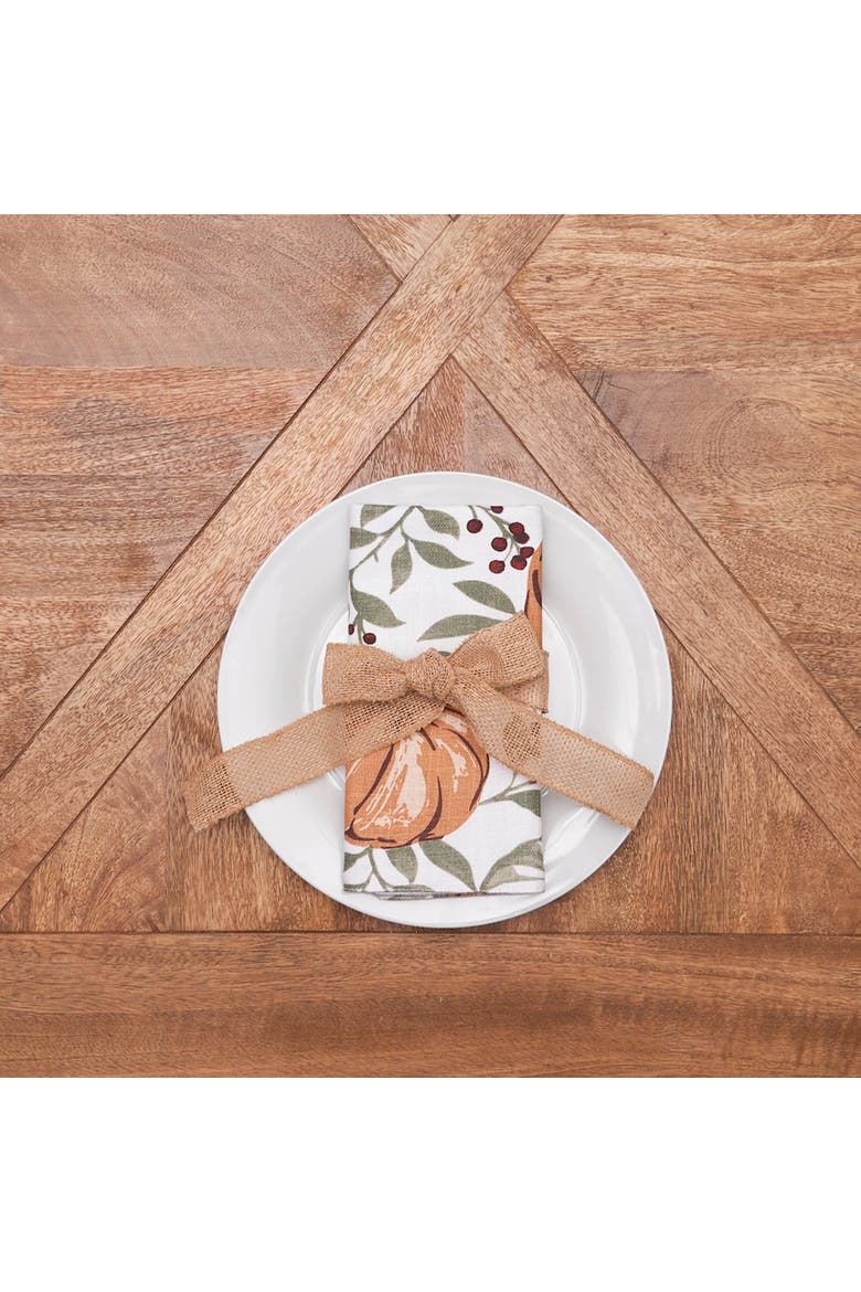 Harvest Pumpkin Botanical Fall Set of 6 Cloth Napkins, Alternate, color, Orange