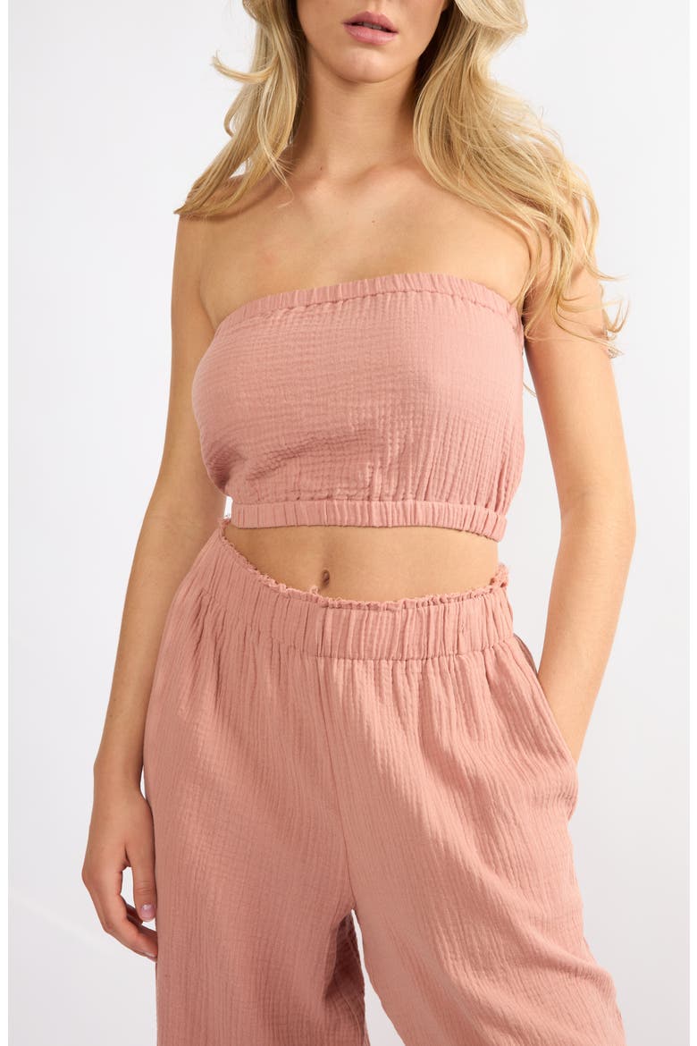 Crinkle Strapless Cotton Gauze Crop Top, Main, color, ROSE