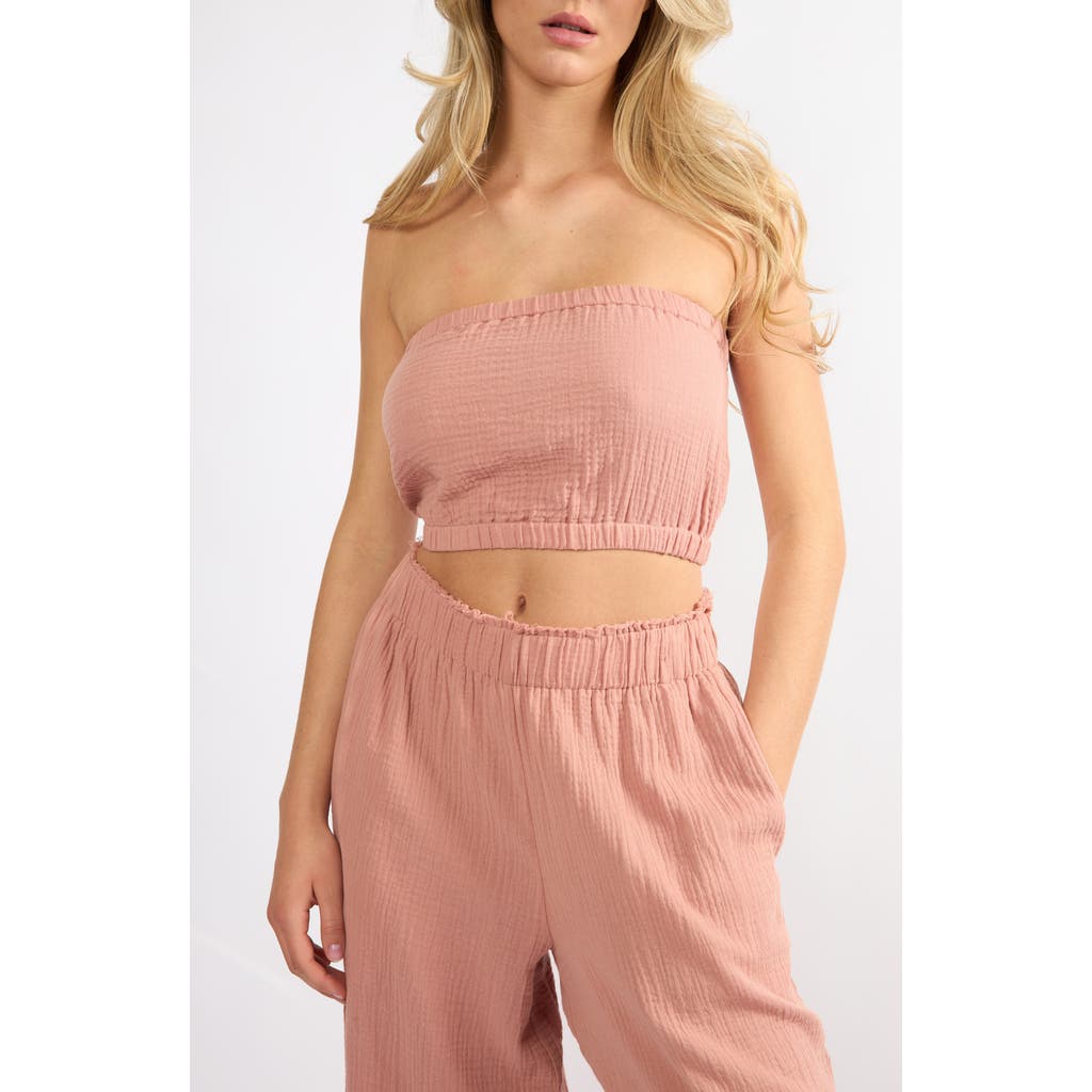 Viens Avec Moi Crinkle Strapless Cotton Gauze Crop Top In Pink