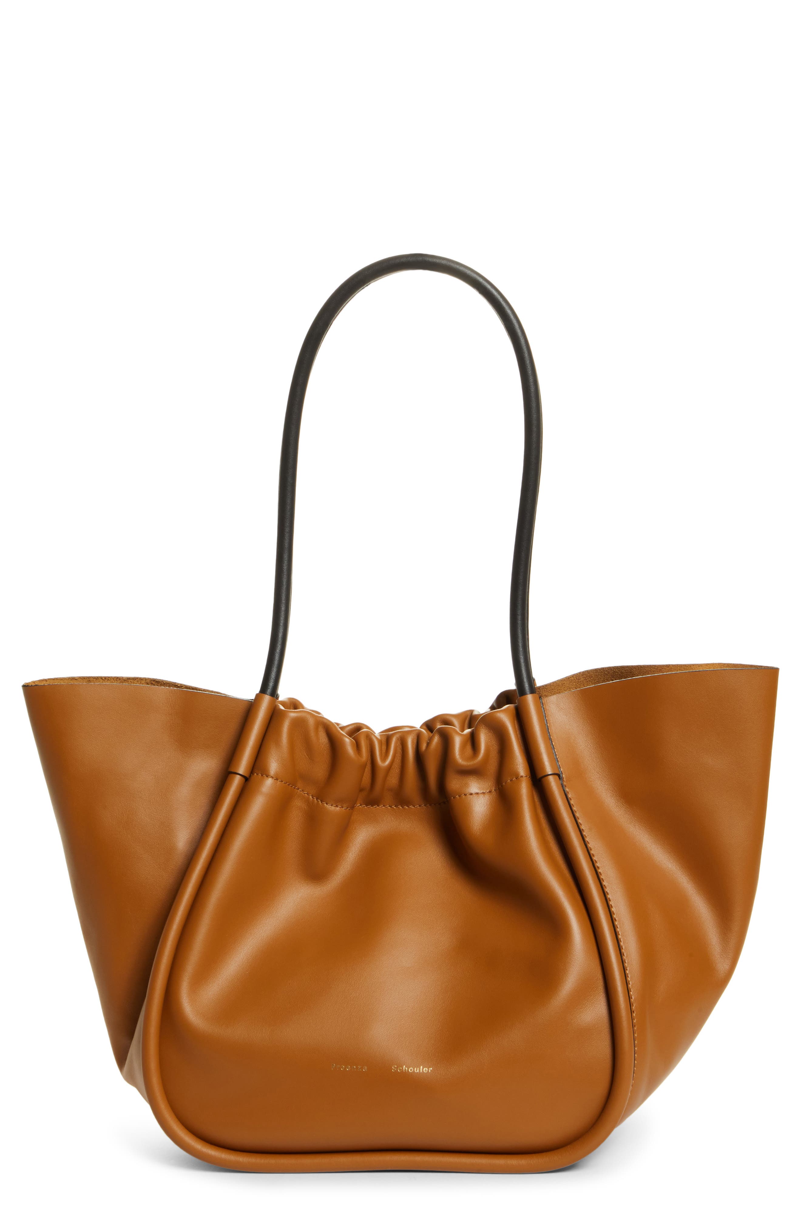 Large Ruched Leather Tote, Main, color, PUMPKIN SPICE