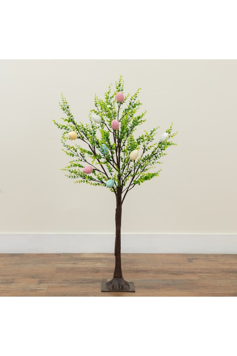 3-ft Pre-Lit Artificial Easter Egg Twig Tree with Greens and 40 Warm White LED Lights, Alternate, color, Green