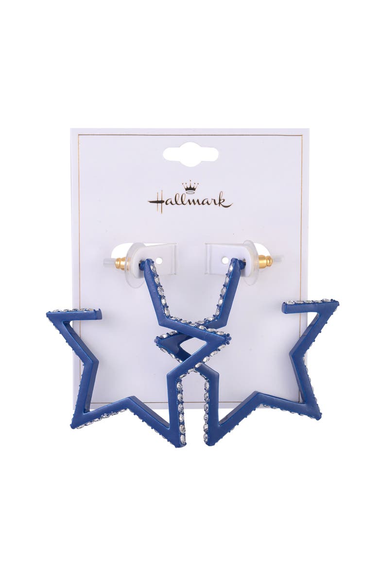 Blue Star Hoop Earrings, Alternate, color, Blue