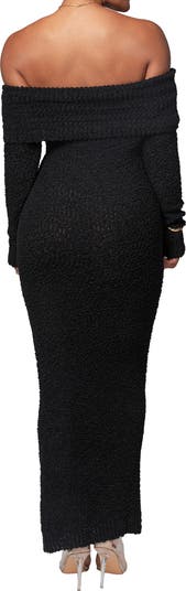 Olivea Bouclé Long Sleeve Off the Shoulder Sweater Dress
