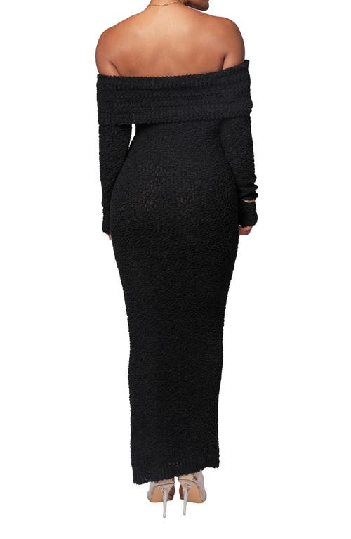 Jluxlabel Olivea Bouclé Long Sleeve Off The Shoulder Sweater Dress In Black