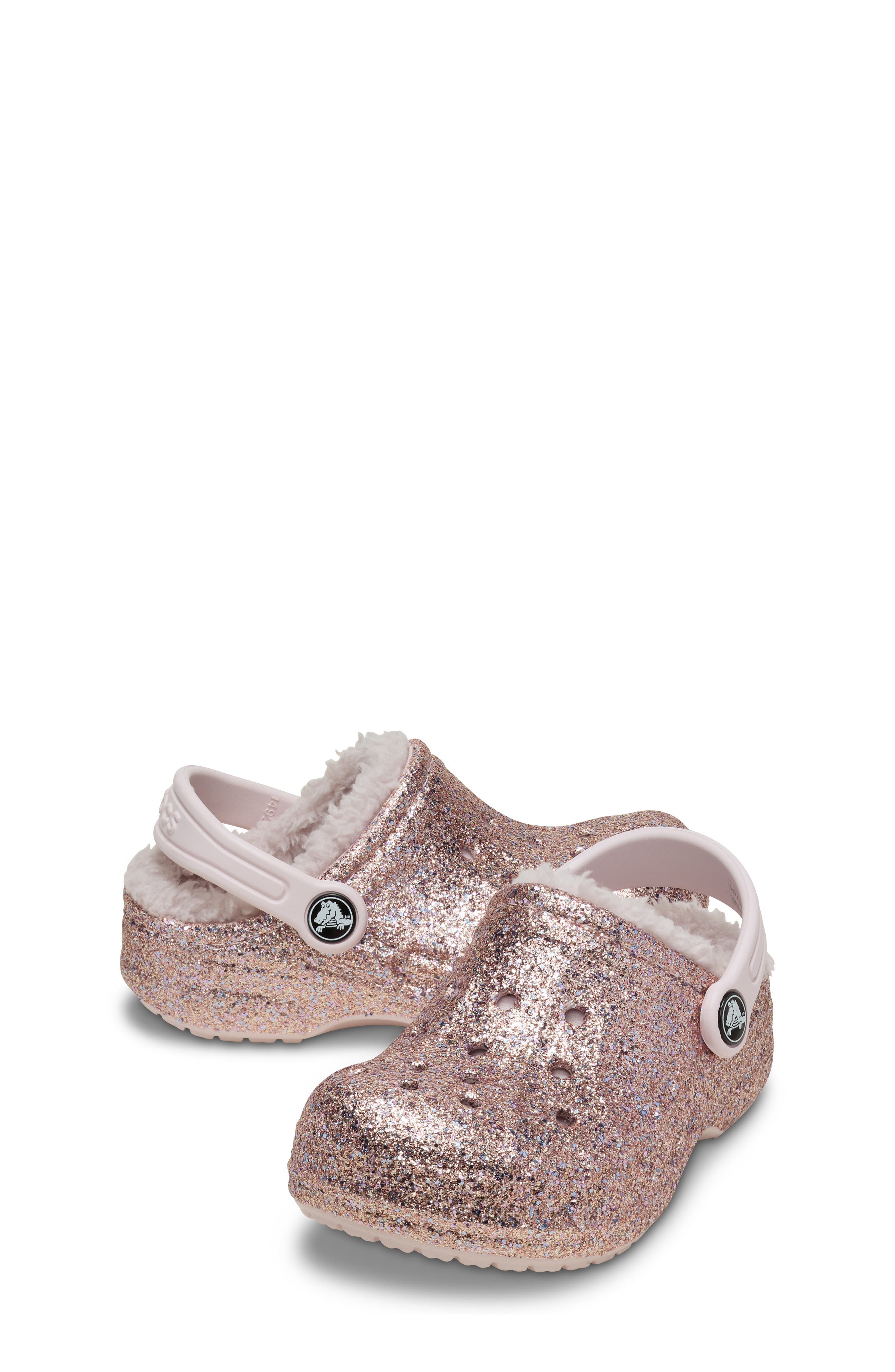 CROCS Kids' Glitter Faux Shearling Lined Clog, Alternate, color, Barely Pink