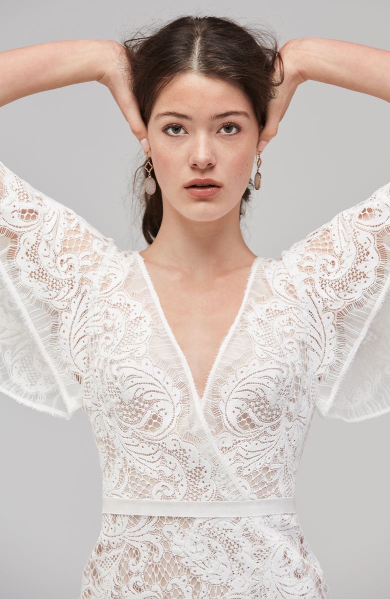 Willowby Udara Flutter Sleeve Lace Faux Wrap Gown, Alternate, color,