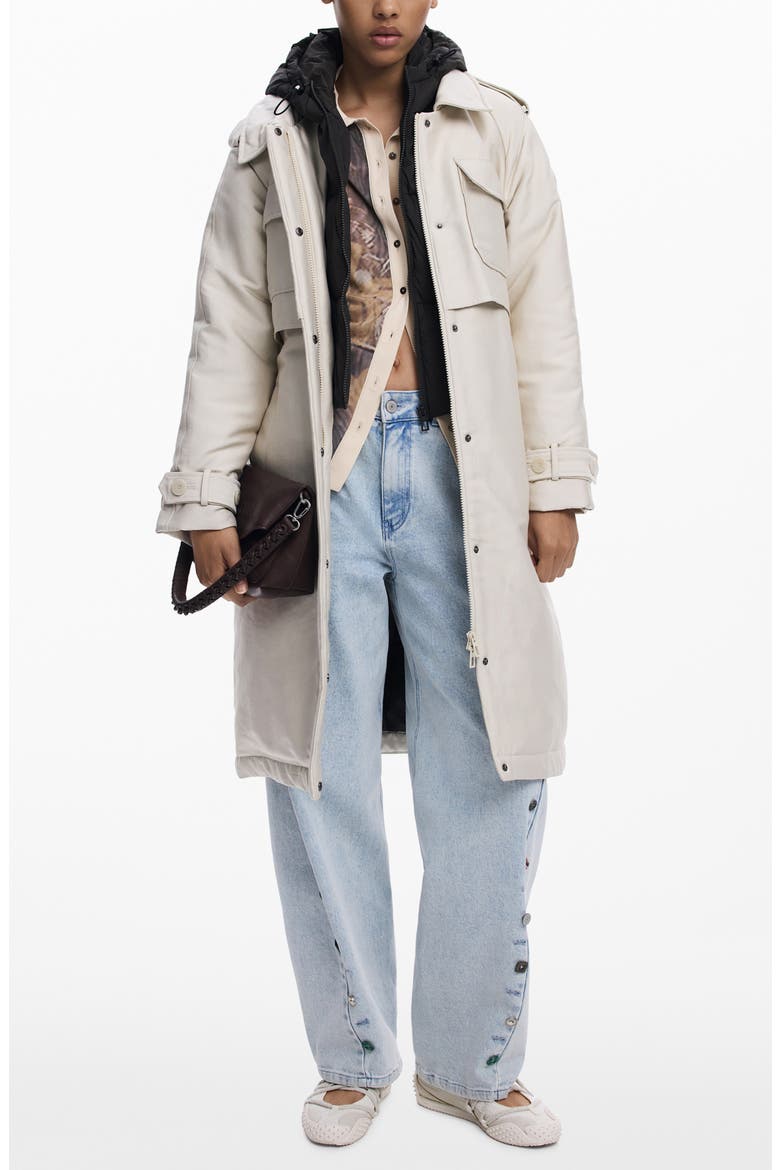 Belted Trench Coat with Removable Hooded Bib, Main, color, BEIGE