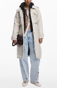 Desigual Belted Trench Coat with Removable Hooded Bib