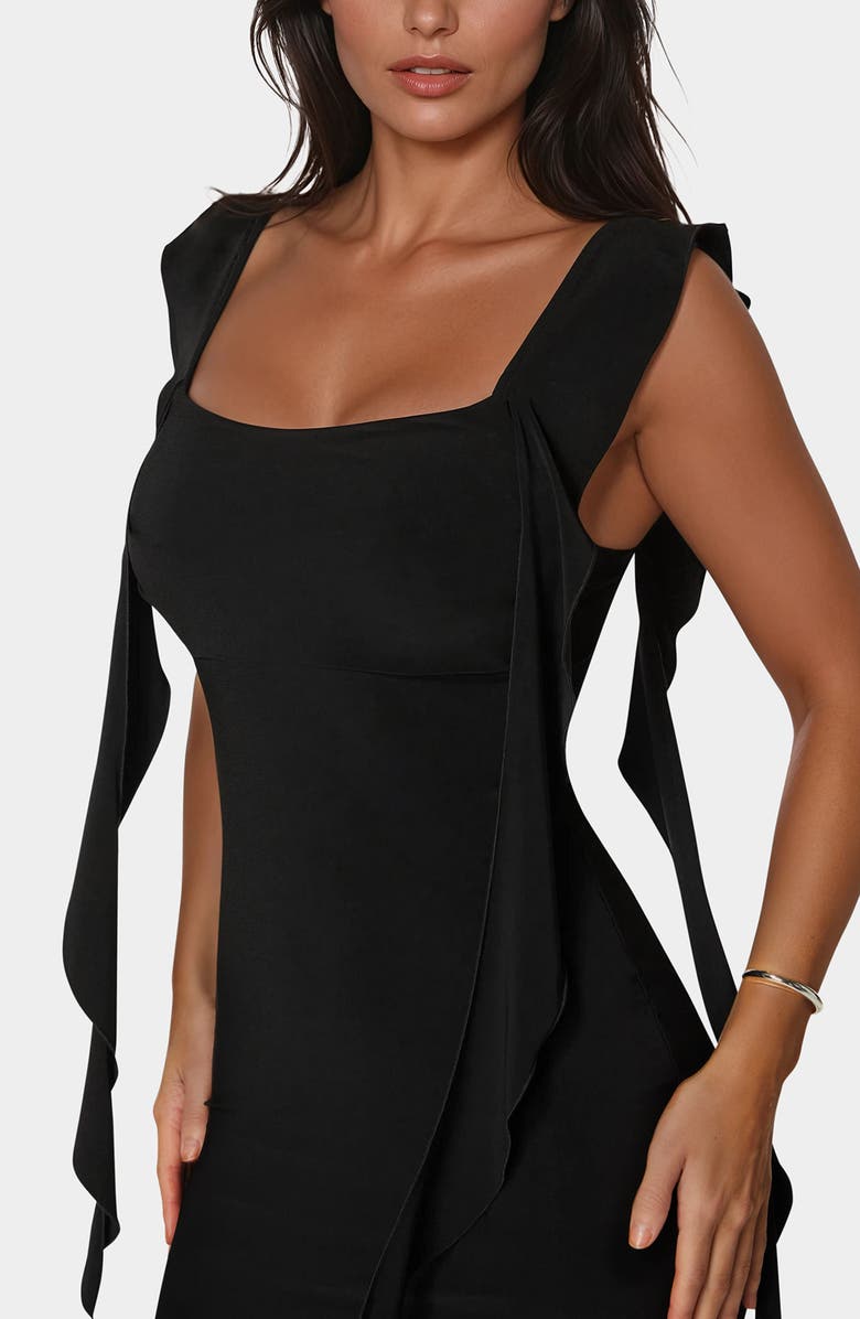 bebe Cascade Ruffle Sleeveless Jersey Maxi Dress, Alternate, color, Black