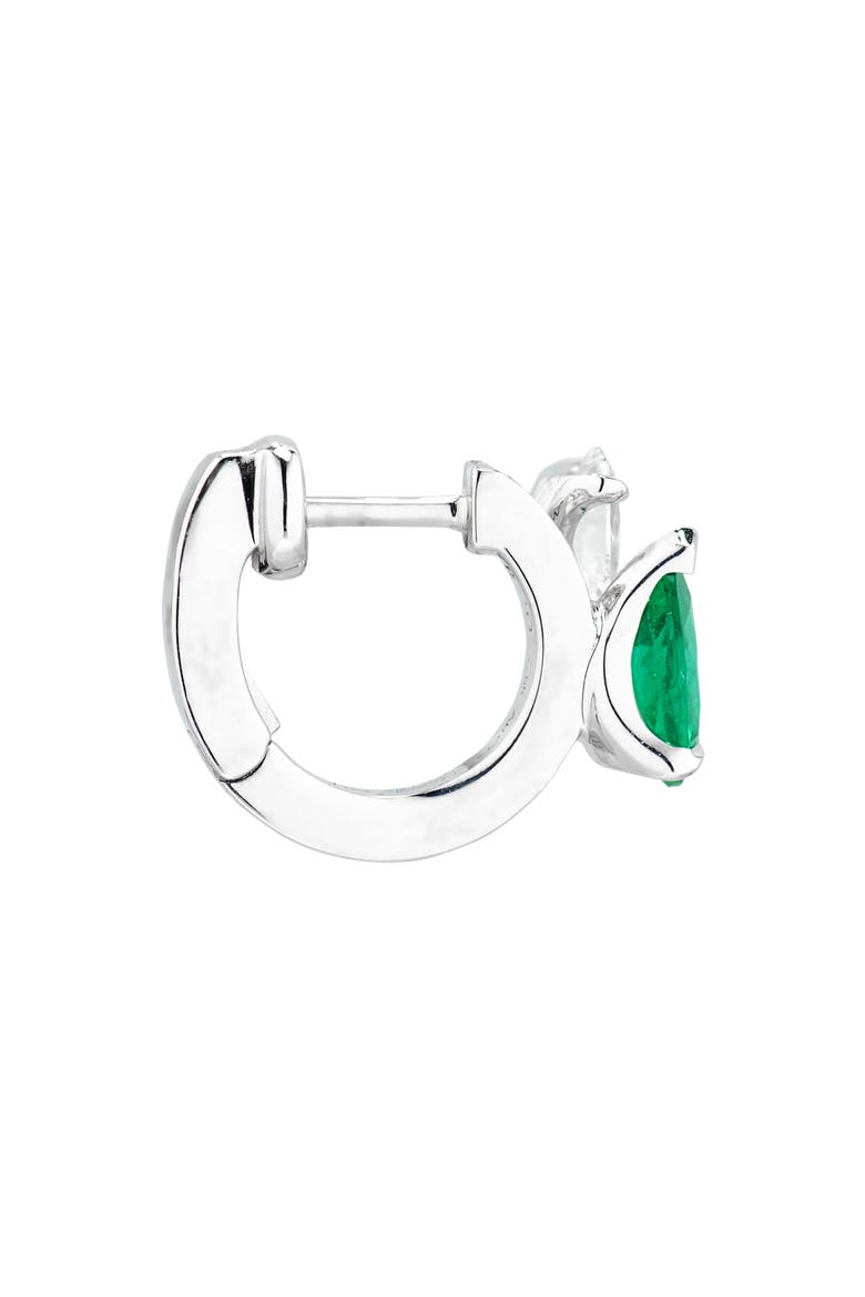 Serti Sur Vide Diamond & Emerald Single Hoop Earring, Alternate, color, WHITE GOLD/ EMERALD