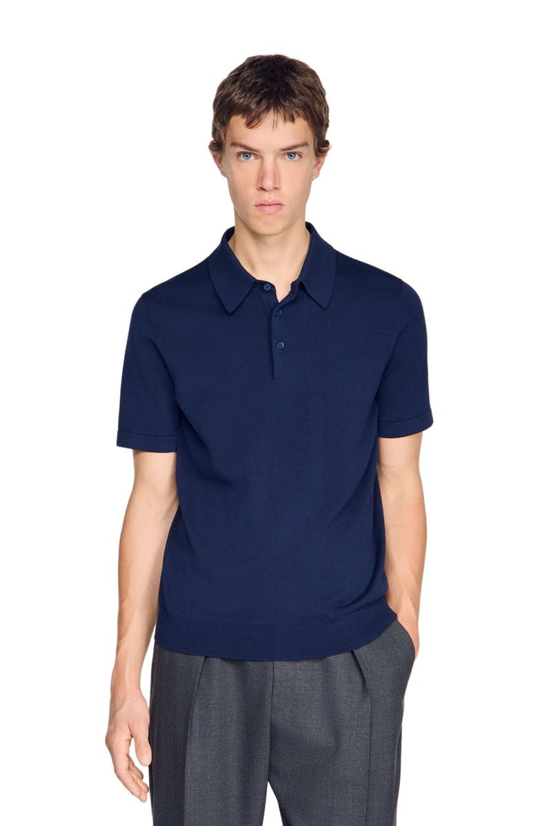 SANDRO Cotton and silk polo shirt, Alternate, color, Royal Blue