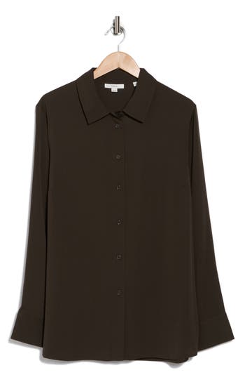Shop Vince Slim Fitted Button Front Blouse In Black Leaf
